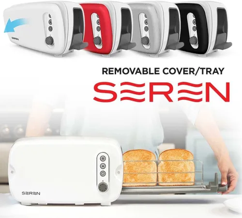 Vista 3 de BergHOFF Seren - Tostadora de carga lateral con exterior Cool Touch y bandeja extraíble para migas, color blanco, sin bandeja para servir