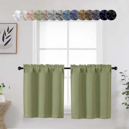 Vista 34 de Aqua Cafe - Juego de 2 paneles de cortinas opacas de 24 pulgadas de largo, con aislamiento térmico suave y sólido, para ventanas de baño, sótano