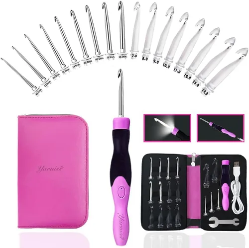 Vista 14 de Juego de ganchos para crochet iluminados Yarniss de 2,5 mm a 14,0 mm, 17 tamaños de ganchos para crochet con funda