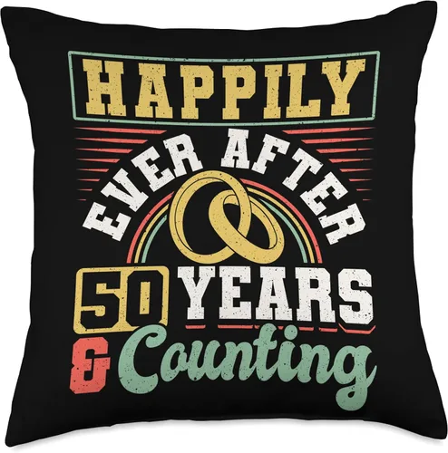 Vista 4 de Married Couples Matching Apparel JM0 50th Wedding Anniversary Happily Ever After 50 Years and Throw Pillow, 16x16, Multicolor
