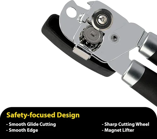 Vista 6 de AHRAM Abrelatas manual, rueda de corte deslizante afilada y suave, con imán izquierdo, borde seguro, fabricado con materiales resistentes, con rueda