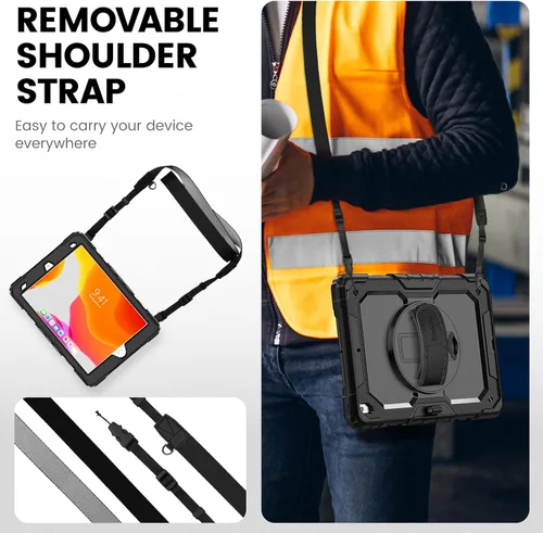 Vista 6 de Timecity - Funda para iPad de 9ª/8ª/7ª generación, de 10.2 pulgadas, funda protectora resistente con protector de pantalla, soporte giratorio