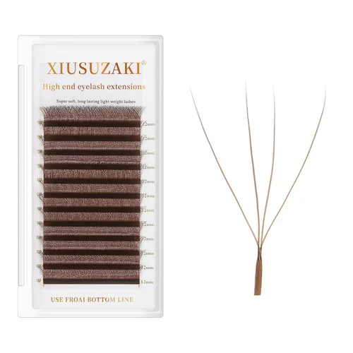 Vista 43 de Extensiones de pestañas marrones 4D en forma de W, Extensiones de pestañas de 0.07 mm de grosor, rizado D, 8 mm, Extensiones de pestañas