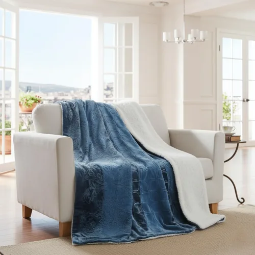 Vista 11 de Tache Elegant Embossed Sherpa Bed Throw Blanket (Blue, 50 x 60 Inch)