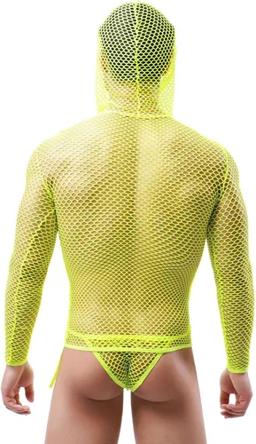 Vista 3 de Ctreela Ropa interior de malla para hombre, disfraz de caballero, trajes de cosplay de manga larga con capucha y tanga