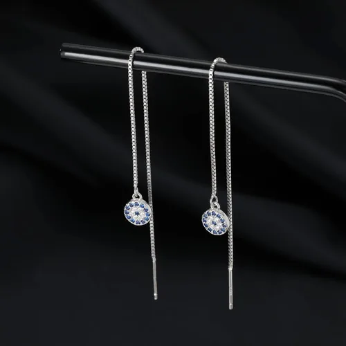 Vista 2 de SLUYNZ Pendientes colgantes de plata de ley 925 con diseño de mal de ojo para mujeres y adolescentes y niñas, Metal, circonita