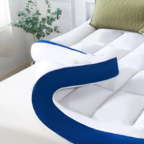 Vista 7 de WhatsBedding Cubrecolchón de espuma viscoelástica de 5 pulgadas, 100 % algodón, relleno de espuma viscoelástica transpirable y suave, 4 correas
