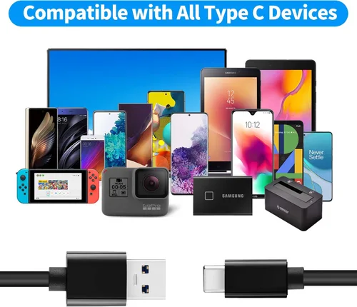 Vista 6 de Cable USB C Android Auto para automóvil, paquete de 3 (3 pies+3 pies + 3 pies), cable USB 3.1 Gen 2 a USBC, carga rápida tipo C 3A y cable