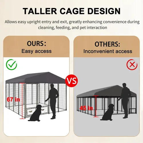Vista 9 de MUPATER Perrera para perros al aire libre, 10 x 10 pies, casa grande para perros con techo y puerta con cerradura, recinto resistente para perros