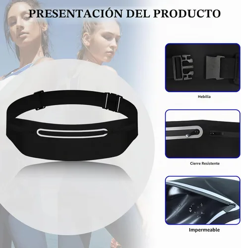 Vista 5 de Riñoneras para mujeres, riñonera impermeable para hombres, cinturón ajustable para correr, riñonera de bolsillo delgado expandible, bolsa