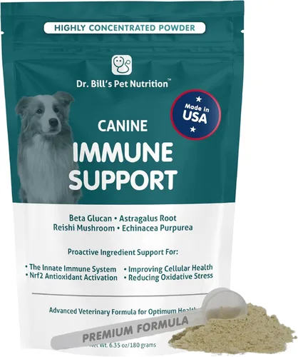 Dr. Bill's Apoyo inmunológico canino | Aumenta la inmunidad y la salud del perro con calostro, beta glucano, hongo cola de pavo, zinc y vitamina C |