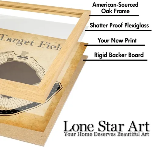 Vista 5 de Target Field Seating Chart - Minneapolis Baseball Stadium 11x14 Framed Print Poster - Vintage Blueprint Old Parchment-Like Look, Retro Sports