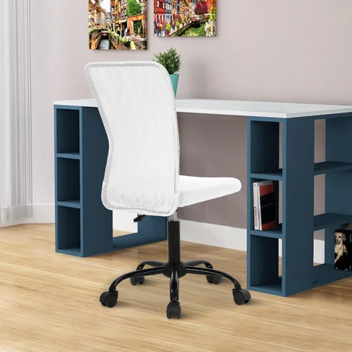 Vista 23 de Silla de oficina pequeña, silla de escritorio sin brazos con ruedas, silla ergonómica para computadora con soporte lumbar, silla giratoria de malla