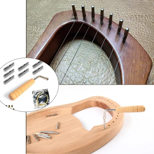 Vista 5 de 7 cuerdas de arpa de lira 7 piezas de clavos con llave de afinación de repuesto para arpa de lira y otros instrumentos musicales de cuerda pequeños