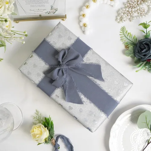 Vista 8 de MEEDEE Cinta de gasa azul oscuro de 2 pulgadas, cinta deshilachada de gasa azul polvoriento para manualidades, cintas de gasa de seda para envolver