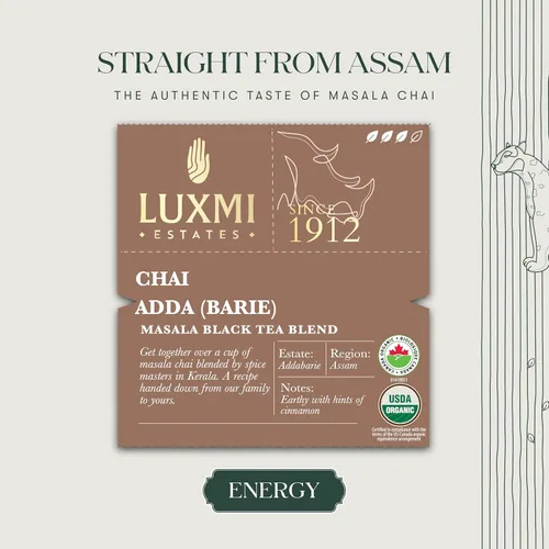 Vista 4 de Luxmi Estates Chai Adda-Bari - Lata de 100 gm Masala Chai Té negro orgánico certificado