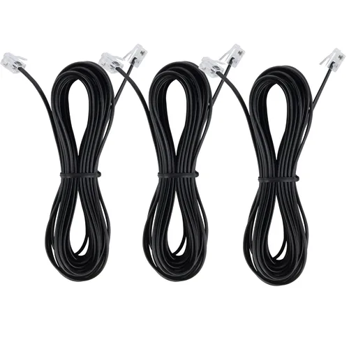 Vista 18 de Cable de extensión para teléfono fijo con enchufe estándar RJ-11 6P4C (3 pies-paquete de 3, negro)