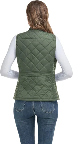 Vista 5 de LONGKING Chaleco para mujer con un bolsillo interior, cuello alto, ligero, acolchado, con cremallera, para mujer