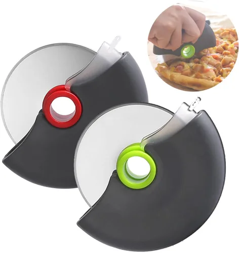 Juego de 2 ruedas cortadoras de pizza, cortador de pizza con cubierta protectora de cuchilla, acero inoxidable 18/8 afilado prémium