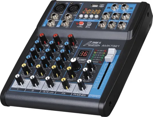 Vista 2 de Audio2000'S AMX7303- Mezclador de audio profesional de cuatro canales con procesador USB y DSP