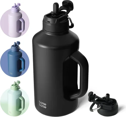 Vista 12 de BOTTLE BOTTLE Botella de agua aislada de 64 onzas con pajita y tapa de doble uso, botella de agua de acero inoxidable para hombres con asa, jarra