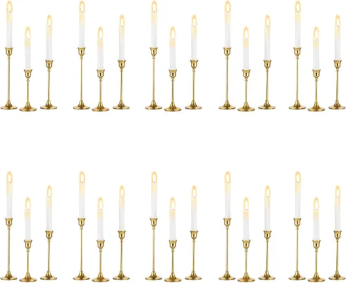 Juego de 30 portavelas dorados para candelabros, portavelas cónicos Inweder de metal alto para centro de mesa, boda, decoración del hogar, comedor