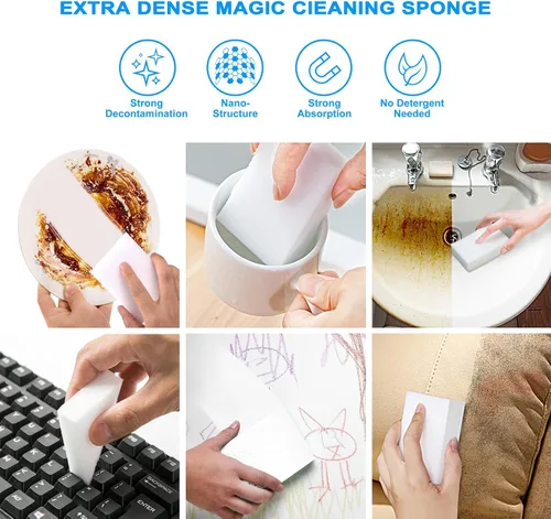 Vista 2 de Paquete de 10 esponjas de melamina para limpieza multiusos, resistentes y duraderos para usar en fregaderos, cocina, baños, paredes, suelos
