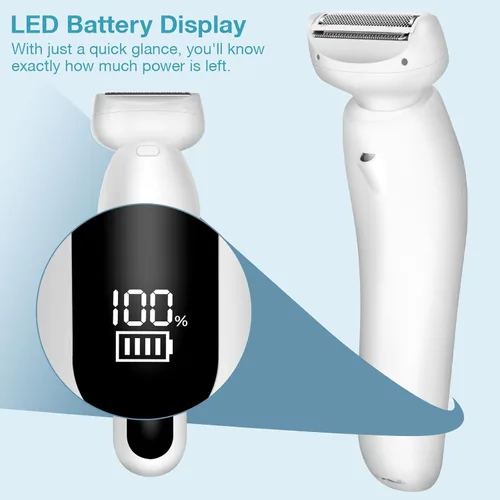 Vista 9 de Maquinillas de afeitar eléctricas para mujer, afeitadora eléctrica inalámbrica 2 en 1 para mujer con pantalla LCD y luz LED, recortadora de bikini
