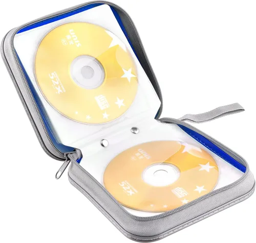Vista 5 de Estuche para CD, estuche de plástico duro para DVD de capacidad para 40 unidades, portátil, con cremallera, soporte para CD/DVD, carpeta de disco