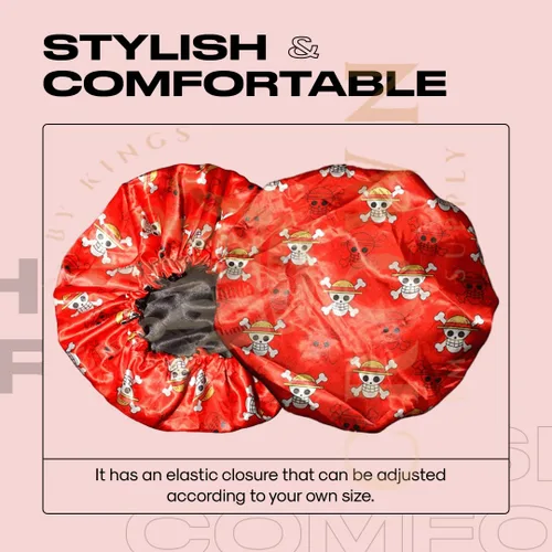 Vista 3 de Gorro de Anime con Banda Elástica Suave Ajustable para Mujeres y Hombres Gorros Sedosos para Dormir Tela de Satén Cómoda, Rojo Op