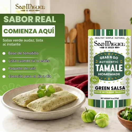 Vista 3 de San Miguel - Tamales de salsa verde para microondas, sebo de res, 0.35 oz