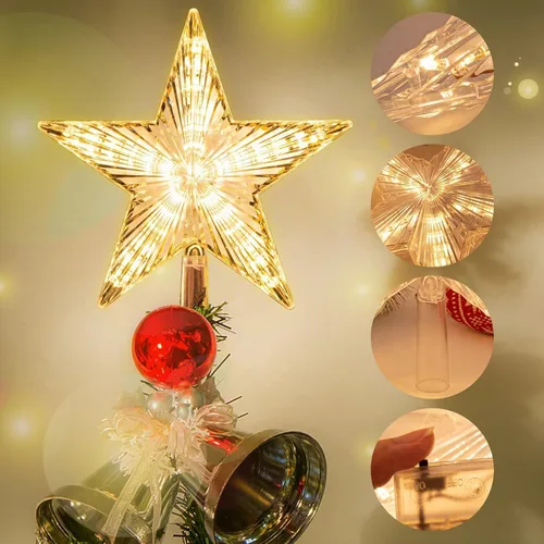 Vista 2 de DDcafor Decoración para árbol de Navidad con luz blanca cálida, ideal para decoración de árbol de Navidad, 8.7 pulgadas, funciona