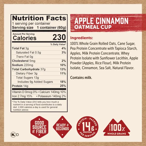 Vista 3 de Kodiak Cakes Avena Instantánea de Proteína de Manzana y Canela en una Taza, 2.12oz (Paquete de 12)
