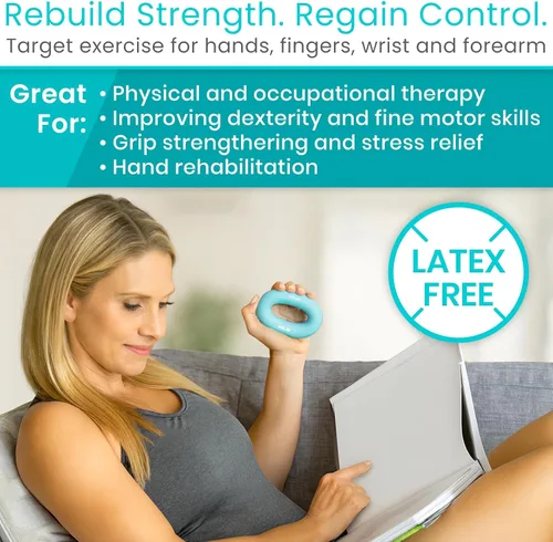 Vista 4 de Vive Anillo de agarre fortalecedor de mano (paquete de 6) – Ejercitadores de mano de anillo de antebrazo – Pinza exprimidora de silicona