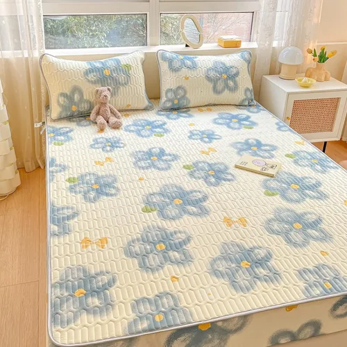 Vista 14 de Sábana bajera suave, protector de colchón de seda de hielo de látex de verano, impresión de habitación de niños, sábanas bajeras antideslizantes