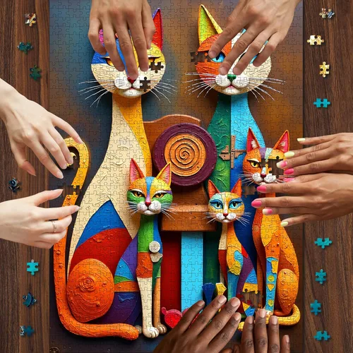 Vista 6 de Rompecabezas de gato abstracto – 1000 piezas de rompecabezas abstractos de gatitos para adultos, rompecabezas de papel de gato artístico