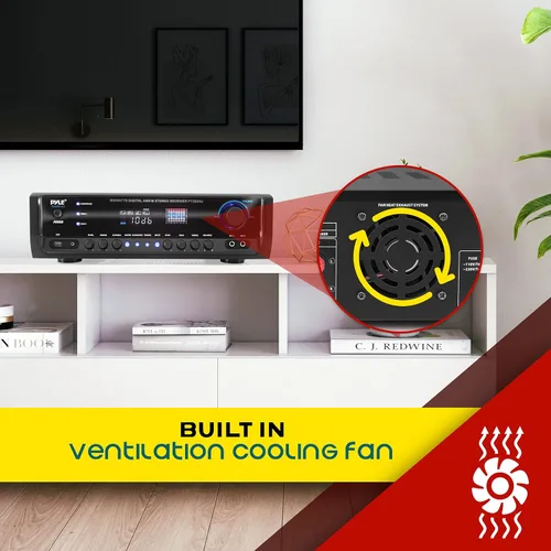 Vista 5 de Pyle Sistema amplificador de potencia de audio para el hogar, 300 W, 4 canales, caja de receptor de sonido estéreo de potencia de cine