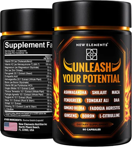 Suplemento Natural de Refuerzo de Testosterona para Hombres – Potenciador de Testosterona con Tongkat Ali, Fadogia Agrestis, Shilajit, Ashwagandha,
