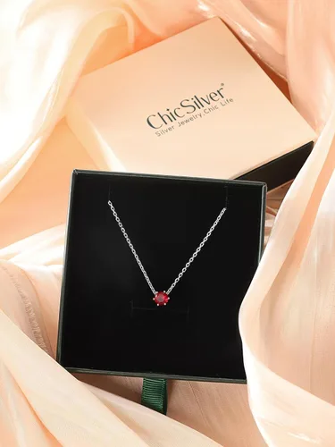 Vista 9 de ChicSilver 925 Sterling Silver 12 Months Sparkling Round Cut Created Birthstone Pendant Necklace, 16 Inch Rolo Chain