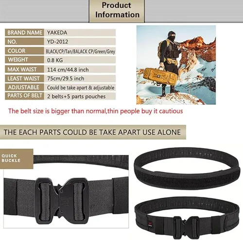 Vista 3 de Tactical Battle Belt Quick Release with Accessories Pouches 7 in 1 Belt for Men
