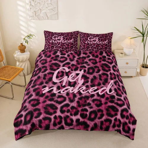 Vista 11 de Feelyou Leopard Print Lips Duvet Cover Twin Size Cheetah Print Bedding Set for Boys Girls Kissing Lips Comforter Cover Bedroom Decor 2Pcs