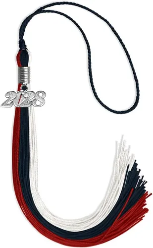 Vista 84 de Endea Graduation Borla de triple color con gota de fecha plateada (negro/dorado/granate, 2020)