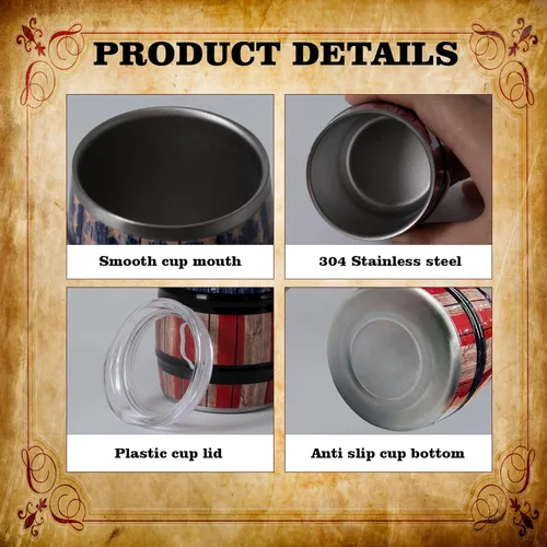 Vista 4 de Juego de 12 mini vasos de 3 onzas con popote y tapas, acero inoxidable con aislamiento de doble pared en forma de barril, regalos para hombres