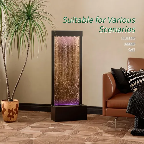 Vista 5 de LONGRUN Fuente de agua para interiores con espejo de cascada con luz LED multicolor controlada por aplicación, kit de fuentes de pie, 48 pulgadas