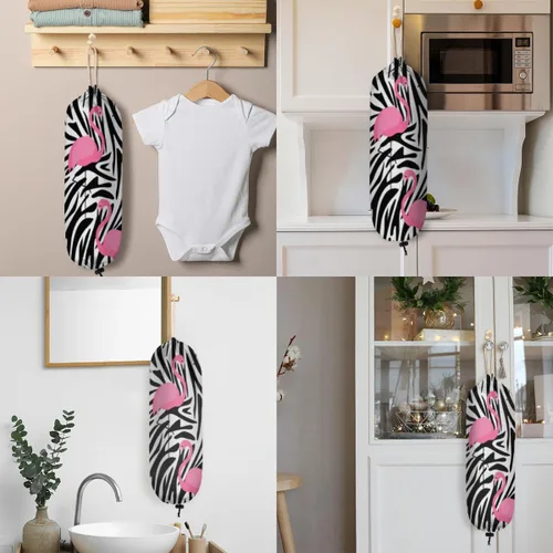 Vista 6 de Soporte para bolsas de plástico flamencos, soporte reutilizable para bolsa de comestibles, dispensador de bolsas de plástico colgantes