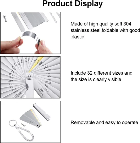 Vista 4 de 2 piezas de calibrador de acero doble marca métrica e imperial herramienta de medición de huecos (32 cuchillas, 16 hojas)