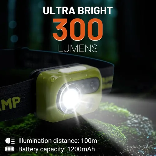 Vista 4 de 喜马拉雅 Himalaya - Linterna frontal LED, lámpara de cabeza verde con luz blanca y roja, ligera e impermeable IPX64 con diadema cómoda para camping
