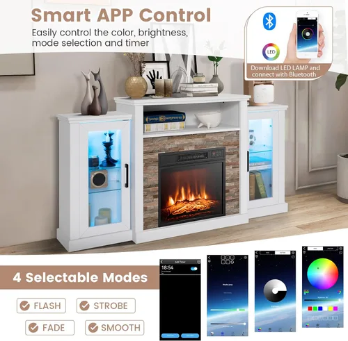Vista 3 de Tangkula Soporte de TV para chimenea eléctrica, chimenea eléctrica con luces LED de 16 colores, estantes de vidrio ajustables, control remoto