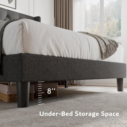 Vista 4 de iPormis - Base de cama tapizada con respaldo de alas y botones con cabecero, base de colchón con listones de madera, sin ruido, opcional con somier