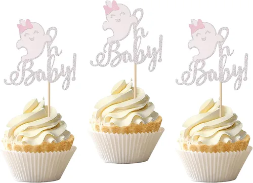 Vista 33 de 24 piezas de decoración de cupcakes de Halloween para despedida de soltero con purpurina, araña, bruja, murciélago, Halloween, cupcakes